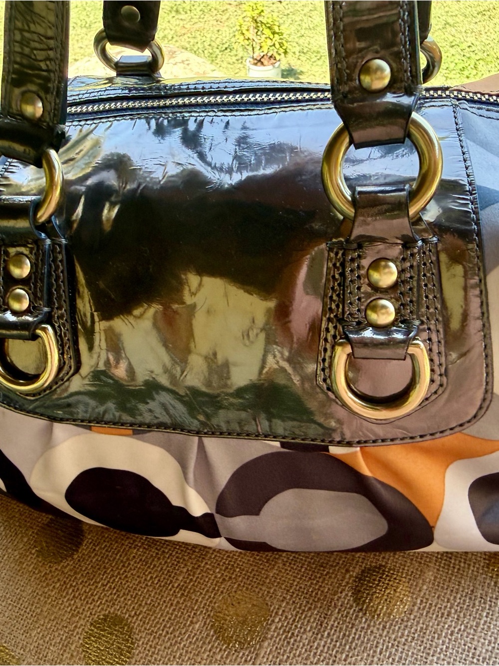 Coach Madison Graphic Op Art C Orange Black Gray Julianne Tote Bag Satchel ~Y2K - Picture 5 of 9